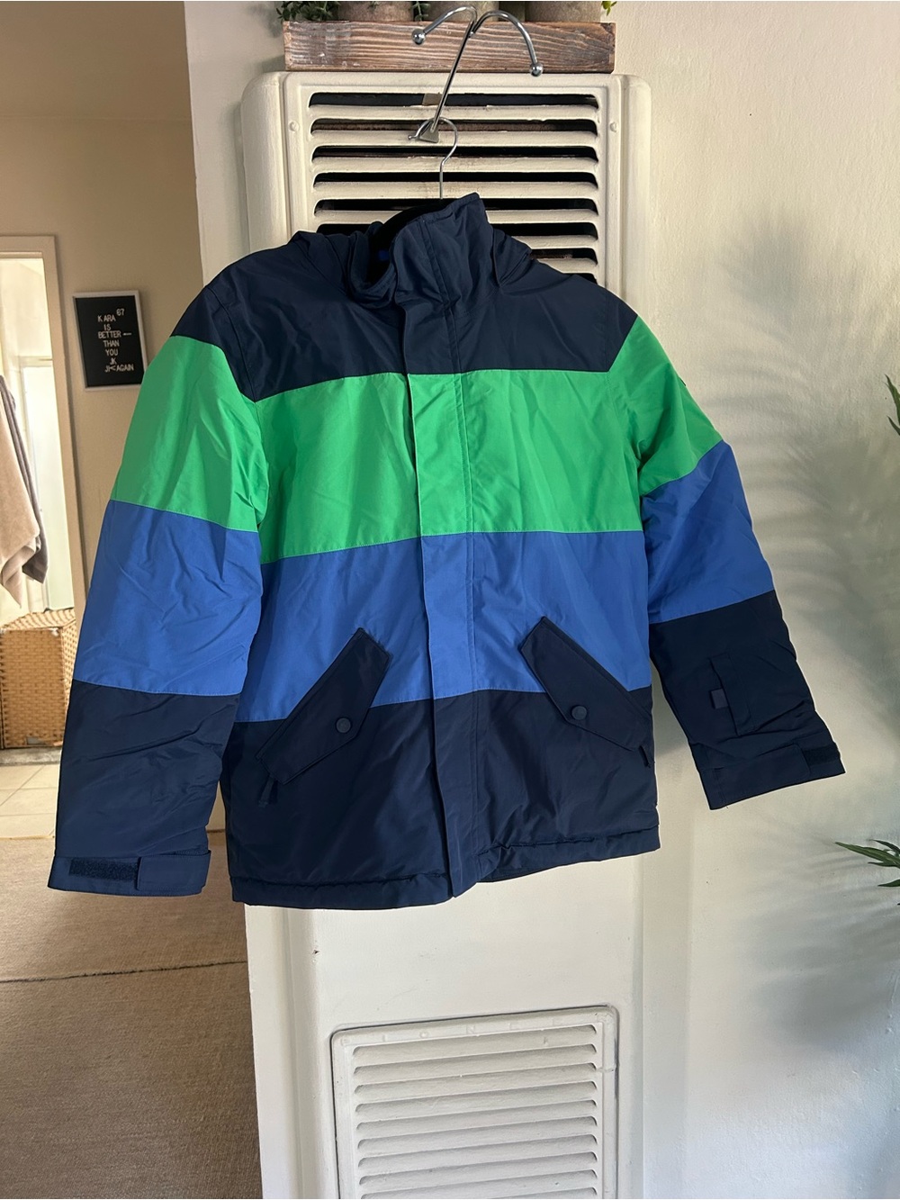 Burton Kids Colorblock Puffer Jacket in Navy, Green & Blue